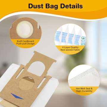 12 Pack Vacuum Dust Bags for Yeedi K781+ Vac Station, Disposable Dust Bag Fit for ECOVACS Deebot OZMO T8 AIVI T8 Max N8 Pro Plus N8 Pro T9 AIVI T9 PRO T9 MAX DX93 DDX96 N10 Plus Robot Vacuum Cleaner