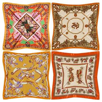 QBSM 4 Pcs 35'' Satin Head Scarf Silk Feeling Neck Scarves Hair Wrap for Sleeping Large Square Heads...