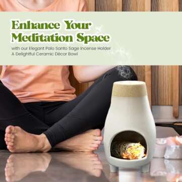 Palo Santo Sage Incense Holder I Meditation Gift Ceramic Décor Bowl Witchcraft Supplies Smudge Bowl I Elegant Burner for Spiritual Cleansing and Meditation Sessions