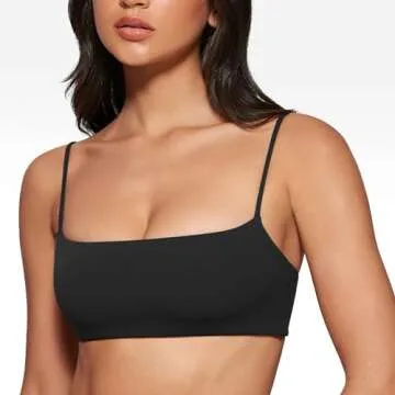 INGIA Women's Square Neck Sports Bra Spaghetti Strap Padded Cami Yoga Wireless Square Back Workout Bra Crop Top Black Small