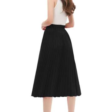 GOOBGS Women's Pleated A-Line High Waist Swing Flare Midi Skirt Black Small/Medium