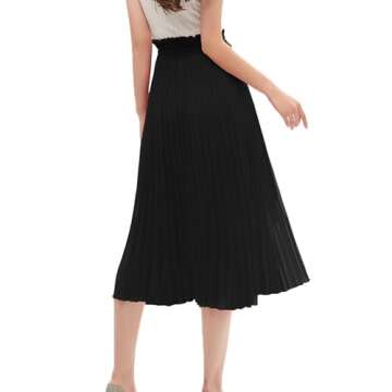 GOOBGS Women's Pleated A-Line High Waist Swing Flare Midi Skirt Black Small/Medium