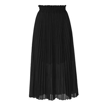 GOOBGS Women's Pleated A-Line High Waist Swing Flare Midi Skirt Black Small/Medium