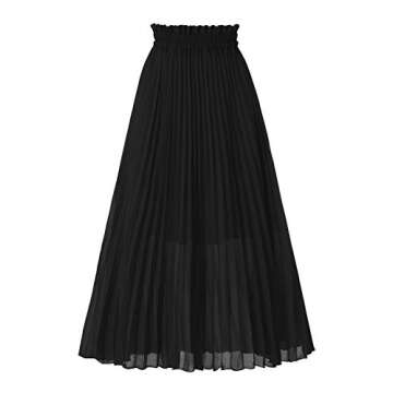 GOOBGS Women's Pleated A-Line High Waist Swing Flare Midi Skirt Black Small/Medium