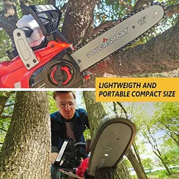 PowerSmart 12 Inch Electric Chainsaw, Battery Powered Cordless Chain Saw With Chain and Bar, Brushless Chainsaw with 20V 4Ah Battery And Fast Charger Included For Wood Cutting