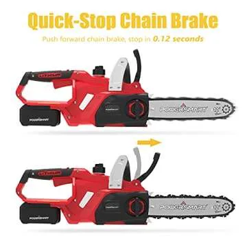 PowerSmart 12 Inch Electric Chainsaw, Battery Powered Cordless Chain Saw With Chain and Bar, Brushless Chainsaw with 20V 4Ah Battery And Fast Charger Included For Wood Cutting