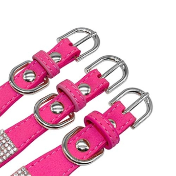 Pimaodog Rhinestone Dog Collar - Cute Soft Suede Leather Adjustable Pet Collar for All Dogs