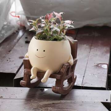 UMESONG Smily Face Planter Pot Cute Resin Flower Head Planters for Indoor Outdoor Unique Sit Rocking...