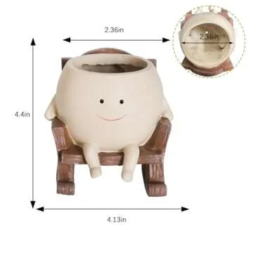 UMESONG Smily Face Planter Pot Cute Resin Flower Head Planters for Indoor Outdoor Unique Sit Rocking Chair Succulent Pots Gift IdeaI for Mother and Appreciation Christmas with Drainage Hole
