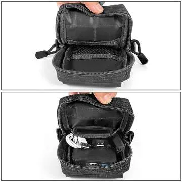 SOWHUP Tactical Molle Pouch Cell Phone Pouch Holster Small Utility EDC Pouch Gadget Organizer Bag with Tactical Key Ring Holder and U.S.A Flag Patch (Black1)