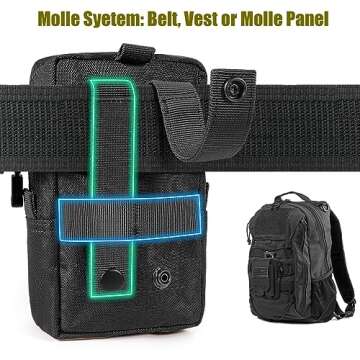 SOWHUP Tactical Molle Pouch Cell Phone Pouch Holster Small Utility EDC Pouch Gadget Organizer Bag with Tactical Key Ring Holder and U.S.A Flag Patch (Black1)