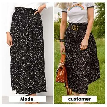 Exlura Womens High Waist Polka Dot Pleated Skirt Midi Swing Skirt with Pockets Black Large
