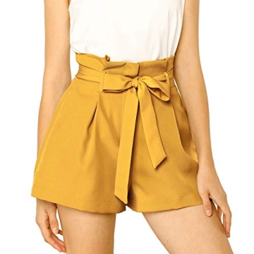 Allegra K Women's St Patrick's Day Bow Tie High Waist Short Paper Bag Shorts Large Yellow