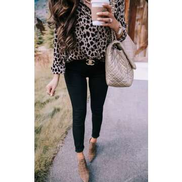 ECOWISH Womens Blouses Button Down Long Sleeve Shirt Casual Printed V Neck Tops 229Khaki M