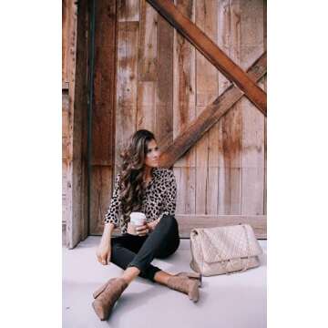 ECOWISH Womens Blouses Button Down Long Sleeve Shirt Casual Printed V Neck Tops 229Khaki M