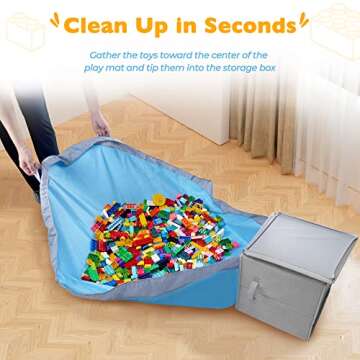 SAM AND MABEL Toy Storage Basket and Play Mat – 13"x13"x13" Stackable and Collapsible Cubby Box Or...