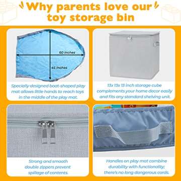 SAM AND MABEL Toy Storage Basket and Play Mat – 13"x13"x13" Stackable and Collapsible Cubby Box Organizers for Kids Playroom, Nursery Storage Bins for Boys and Girls (Warm Grayish Beige)