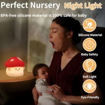 Daixinde Mushroom Silicone Lamp, Cute Hug Mushroom Night Light with Timer, Squishy Dimmable Light for Baby Nursery, Rechargeable LED Portable Touch Nightlight, Kawaii Room Desk Decor, Christmas Gifts