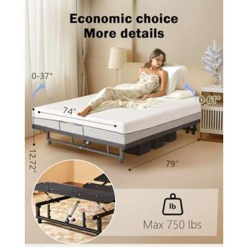Miscoos King Size Adjustable Bed Frame - Head & Foot Incline, Zero Gravity Mode, Easy Wireless Remot...