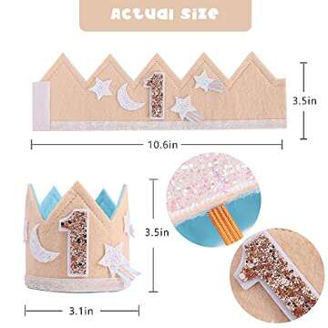 WAHAWU Baby Girl 1st Birthday Crown - Glitter First Birthday Hat, Moon and Stars Crown, Party Photo ...