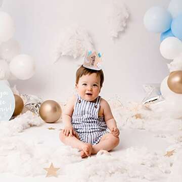 WAHAWU Baby Girl 1st Birthday Crown - Glitter First Birthday Hat, Moon and Stars Crown, Party Photo Prop, 1st Birthday Girl Gifts, Backdrop Cake Smash