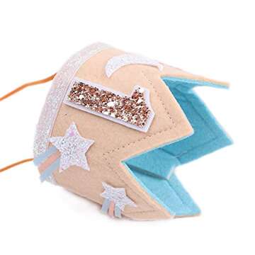 WAHAWU Baby Girl 1st Birthday Crown - Glitter First Birthday Hat, Moon and Stars Crown, Party Photo Prop, 1st Birthday Girl Gifts, Backdrop Cake Smash