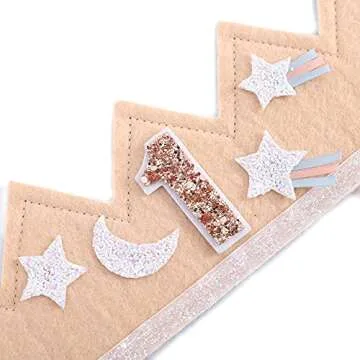 WAHAWU Baby Girl 1st Birthday Crown - Glitter First Birthday Hat, Moon and Stars Crown, Party Photo Prop, 1st Birthday Girl Gifts, Backdrop Cake Smash