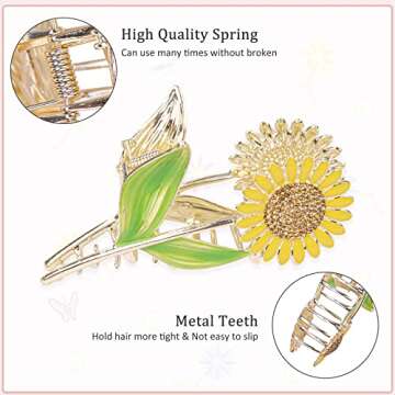 6 Pcs Large Metal Tulip, Sunflower, and Lily Hair Claws - Non-Slip Floral Hair Clips for Thin and Thick Hair
