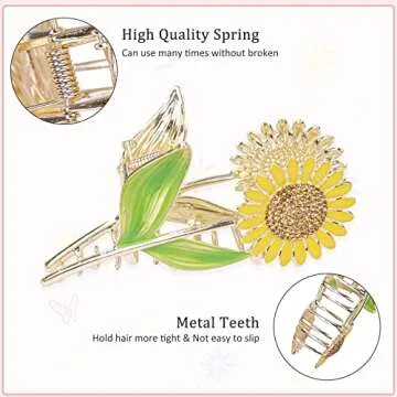 6 Pcs Large Metal Tulip, Sunflower, and Lily Hair Claws - Non-Slip Floral Hair Clips for Thin and Thick Hair