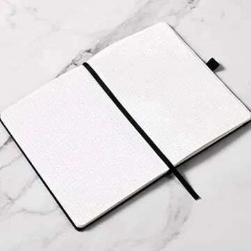 Dotted Journal/Notebook - Dot Grid Hard Cover Notebook, Premium Thick Paper with Fine Inner Pocket, Black Smooth Faux Leather, Pen Loop, 5.3''×8.26'' - Black