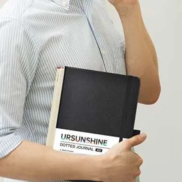 Dotted Journal/Notebook - Dot Grid Hard Cover Notebook, Premium Thick Paper with Fine Inner Pocket, Black Smooth Faux Leather, Pen Loop, 5.3''×8.26'' - Black