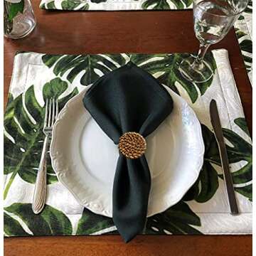 Fall Napkin Rings Set of 6, Vintage Napkin Ring for Table Setting, Handmade Wood Serviette Rings Hol...