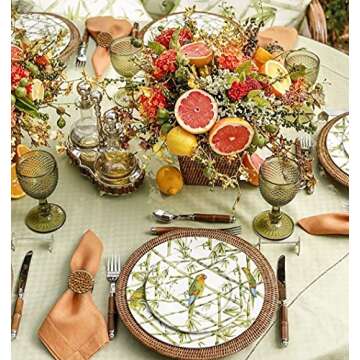 Fall Napkin Rings Set of 6, Vintage Napkin Ring for Table Setting, Handmade Wood Serviette Rings Holder for Wedding, Thanksgiving, Farmhouse, Party, Outdoor Dinner, Table Decor (Rattan Circle)