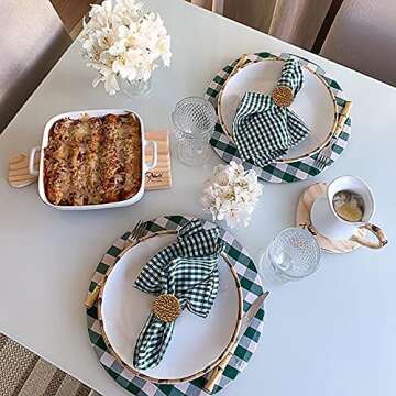 Fall Napkin Rings Set of 6, Vintage Napkin Ring for Table Setting, Handmade Wood Serviette Rings Holder for Wedding, Thanksgiving, Farmhouse, Party, Outdoor Dinner, Table Decor (Rattan Circle)