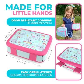 kinsho Bento Lunch Box with Water Bottle, Insulated Bag & Ice Pack Set for Kids Toddlers Girls, 4 Portion Sections, Removable Tray, Pre-School Kid Toddler Daycare Lunches, Snack Container, Pink Koala