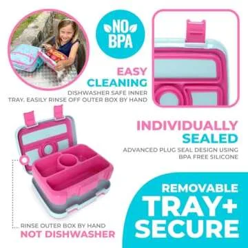 kinsho Bento Lunch Box with Water Bottle, Insulated Bag & Ice Pack Set for Kids Toddlers Girls, 4 Portion Sections, Removable Tray, Pre-School Kid Toddler Daycare Lunches, Snack Container, Pink Koala