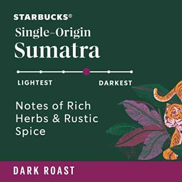Starbucks K-Cup Coffee Pods, Dark Roast Coffee, Sumatra, 100% Arabica, 1 box (10 pods)