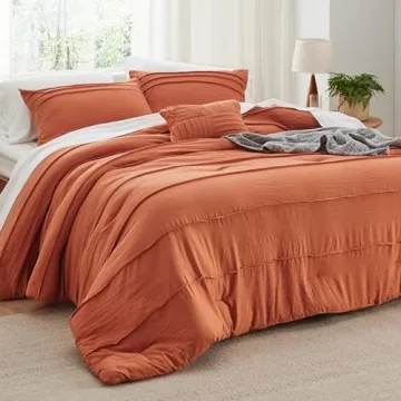 Bedsure Burnt Orange King Size Comforter Set - 4 Pieces Pinch Pleat Bed Set, Down Alternative Beddin...