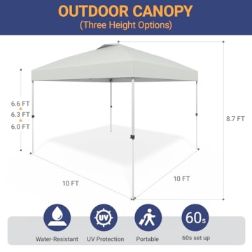 Favofamilie 10x10 Pop Up Canopy - Instant Setup Beach Tent with Wheeled Carry Bag, 8 Sandbags & 4 Gu...