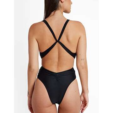 CUPSHE One Piece Swimsuit for Women Bathing Suit Cut Out Cross Back Tie Deep V Neck Ruched High Cut,...