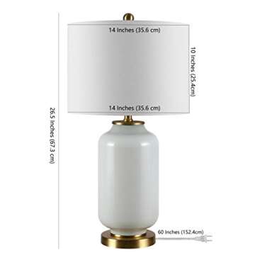 SAFAVIEH Lighting Collection Amaia Modern Contemporary White Glass 26-inch Bedroom Living Room Home Office Desk Nightstand Table Lamp (LED Bulb Included)