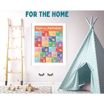 Hubble Bubble Kids Sign Language Posters for Classroom - 8 Pack Includes ASL Alphabet Poster, Family...