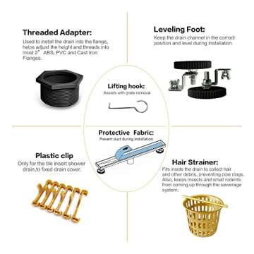 Neodrain 36-Inch Gold Linear Shower Drain, 2-in-1 Flat & Tile Insert Cover, Stainless Steel Linear Drain, Brushed Brass Rectangle Shower Floor Drain with Hair Strainer, Watermark&CUPC Certified