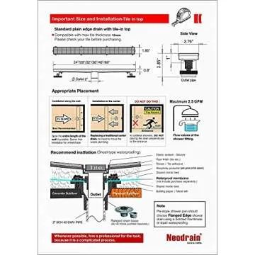 Neodrain 36-Inch Gold Linear Shower Drain, 2-in-1 Flat & Tile Insert Cover, Stainless Steel Linear Drain, Brushed Brass Rectangle Shower Floor Drain with Hair Strainer, Watermark&CUPC Certified