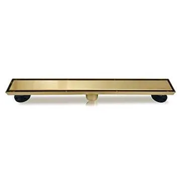 Neodrain 36-Inch Gold Linear Shower Drain, 2-in-1 Flat & Tile Insert Cover, Stainless Steel Linear Drain, Brushed Brass Rectangle Shower Floor Drain with Hair Strainer, Watermark&CUPC Certified