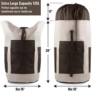 JOINPRO Laundry Bag Backpack, 125L Extra Large Travel Laundry Bags with Shoulder Straps, Adjustable ...