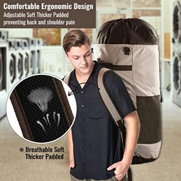 JOINPRO Laundry Bag Backpack, 125L Extra Large Travel Laundry Bags with Shoulder Straps, Adjustable & Extendable Design, Laundry Hamper Bag with 3 Pockets for Laundromat, College, Travel, Camping