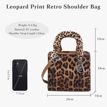 CORIOS Leopard Print Handbag for Women PU Leather Shoulder Bag Waterproof Crossbody Bag Fashion Messenger Bag Satchel Bag Elegant Hobo Bag Top Handle Bag Shopping Work Travel Tote Bag Khaki S