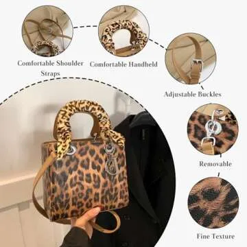 CORIOS Leopard Print Handbag for Women PU Leather Shoulder Bag Waterproof Crossbody Bag Fashion Messenger Bag Satchel Bag Elegant Hobo Bag Top Handle Bag Shopping Work Travel Tote Bag Khaki S