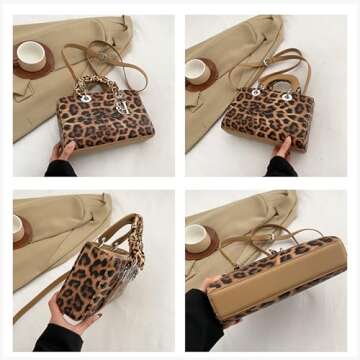 CORIOS Leopard Print Handbag for Women PU Leather Shoulder Bag Waterproof Crossbody Bag Fashion Messenger Bag Satchel Bag Elegant Hobo Bag Top Handle Bag Shopping Work Travel Tote Bag Khaki S